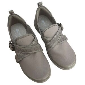 Bzees Indigo Taupe Slip-On Comfort Loafers Sneaker Criss Cross Strap Women 8.5M